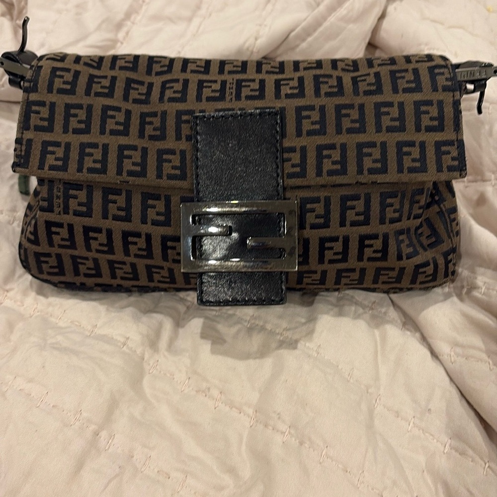 Authentic Fendi Zucca baguette, black and brown monogram.